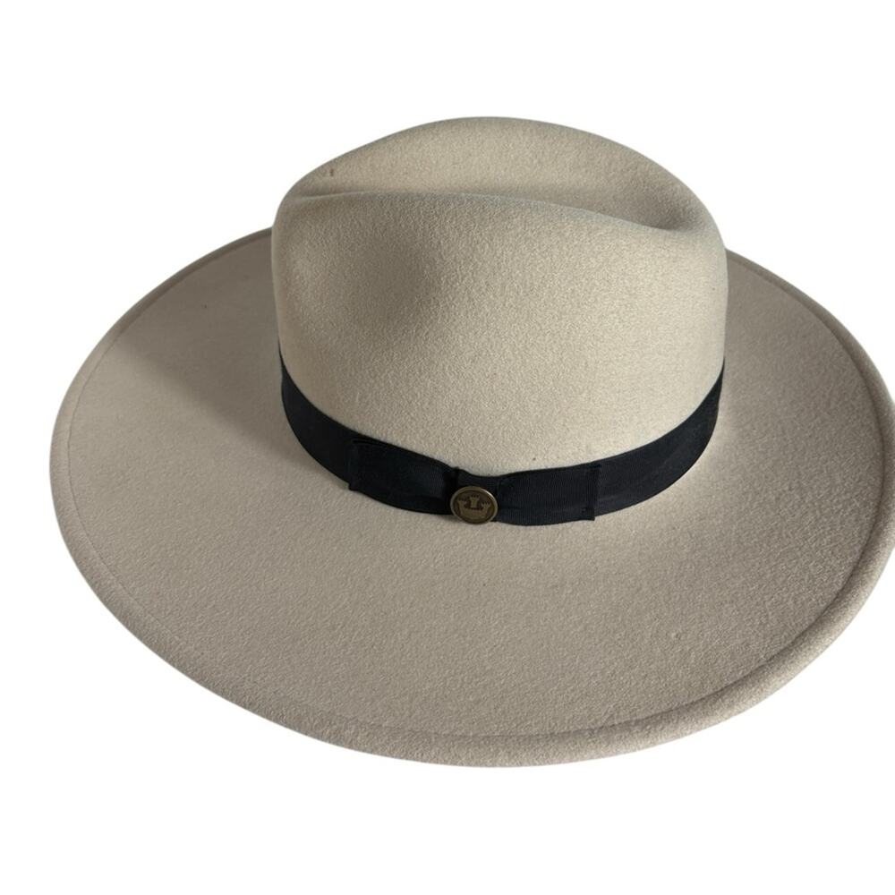 Goorin Bros Wool Cream Wide Brim Fedora Hat with Black Band Size M